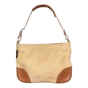 Coach Leather and Linen Handbag w/metal hangtag. Snap closure. TT